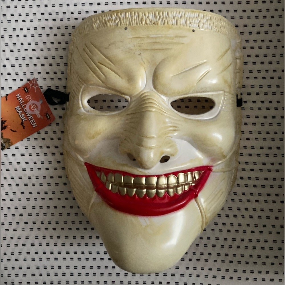 Cream Halloween Mask with Red and Gold Accents
